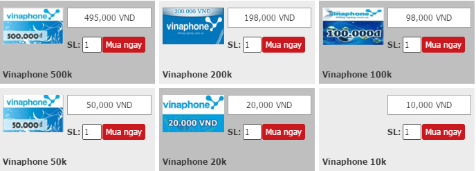 MUA THẺ VINAPHONE QUA CREDITCARD, DEBIT CARD